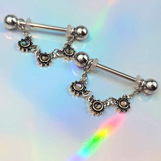 14G 9/16 Brown Faux Shell Circle Of Glam Dangle Nipple Ring Set