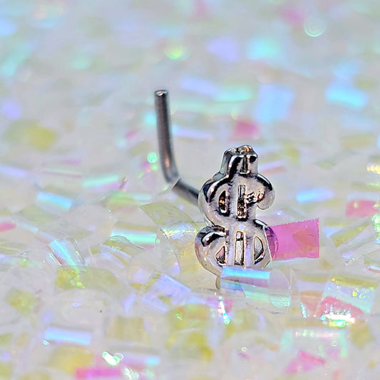 20G 7mm Dollar Sign L Shape Nose Ring