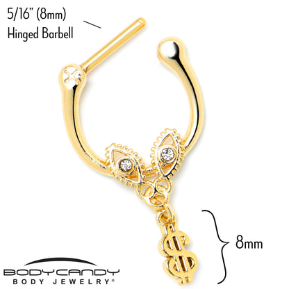 16G 5/16 Clear Gem Gold Hue Seeing Money Dangle Cartilage Clicker