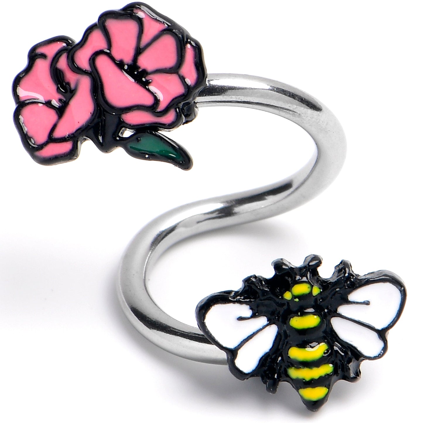 14G 3/8 Busy Bee Flower Spiral Belly Ring