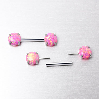 14G 1/2 Pink Synthetic Opal Threadless Barbell Nipple Ring Set