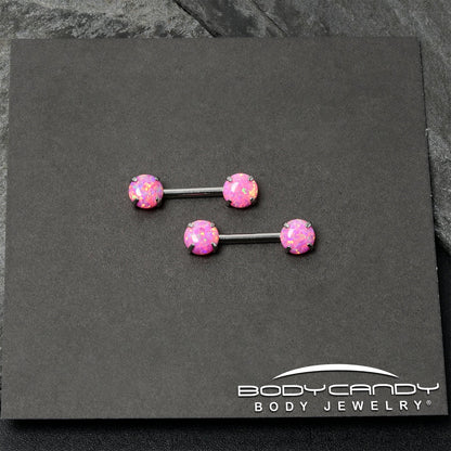 14G 1/2 Pink Synthetic Opal Threadless Barbell Nipple Ring Set