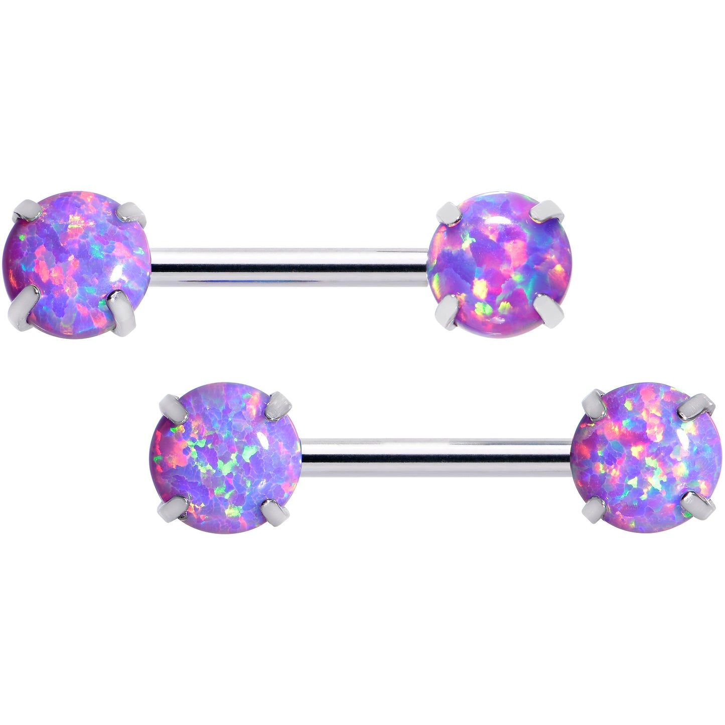 14G 1/2 Purple Synthetic Opal Threadless Barbell Nipple Ring Set
