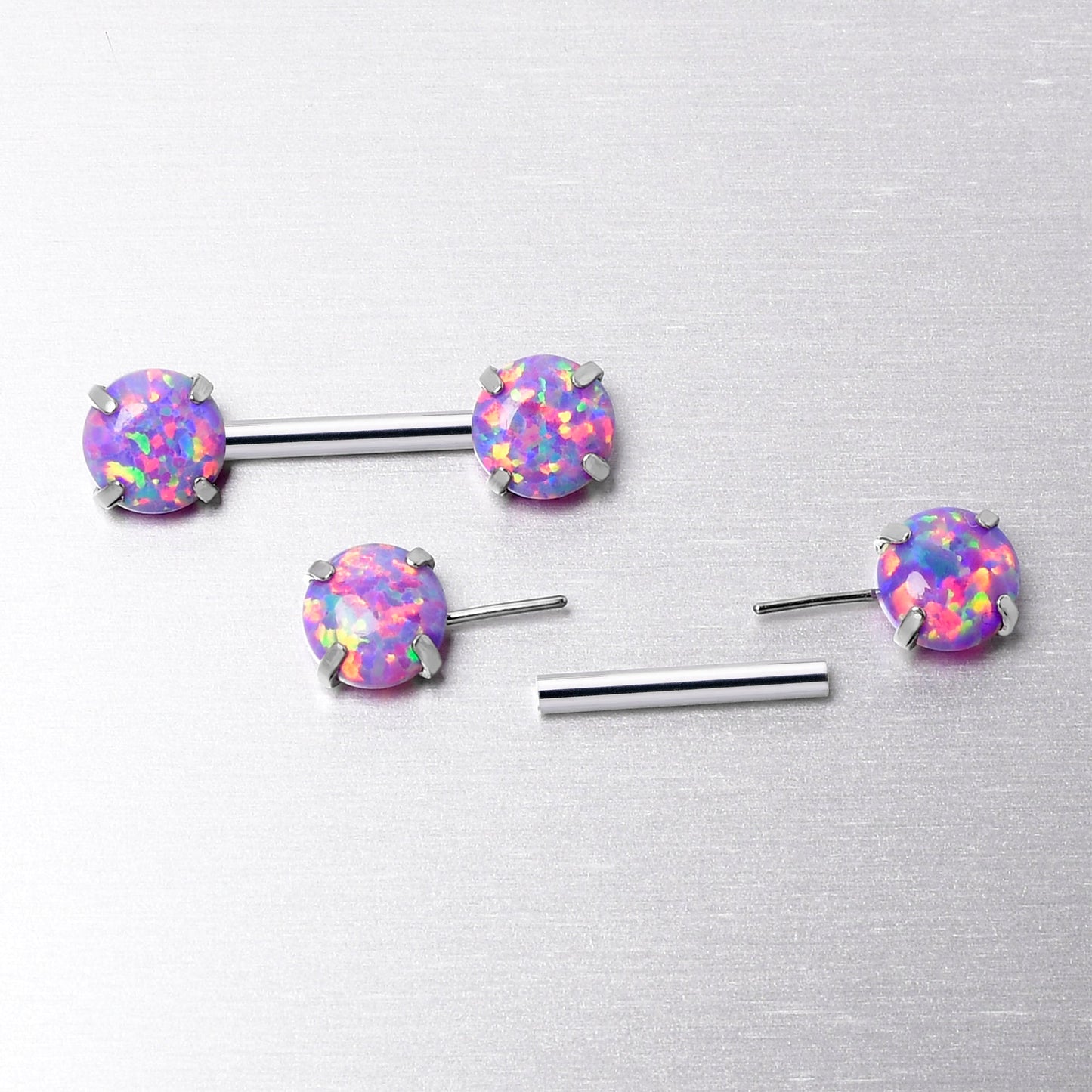 14G 1/2 Purple Synthetic Opal Threadless Barbell Nipple Ring Set