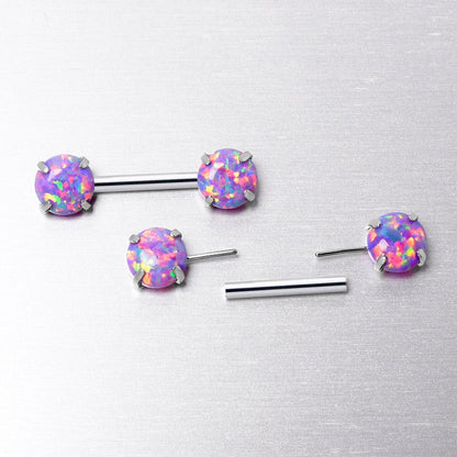 14G 1/2 Purple Synthetic Opal Threadless Barbell Nipple Ring Set