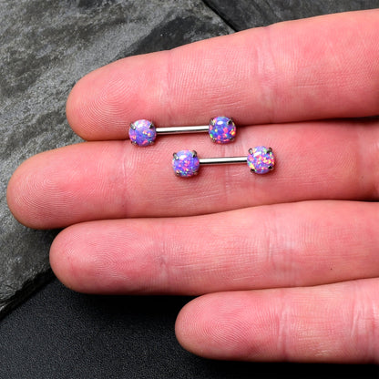 14G 1/2 Purple Synthetic Opal Threadless Barbell Nipple Ring Set