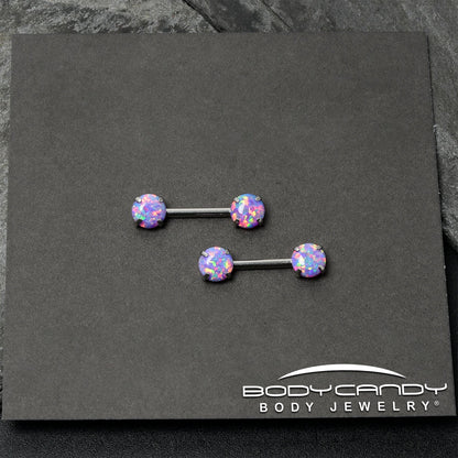14G 1/2 Purple Synthetic Opal Threadless Barbell Nipple Ring Set
