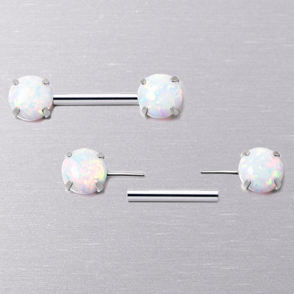 14G 1/2 White Synthetic Opal Threadless Barbell Nipple Ring Set
