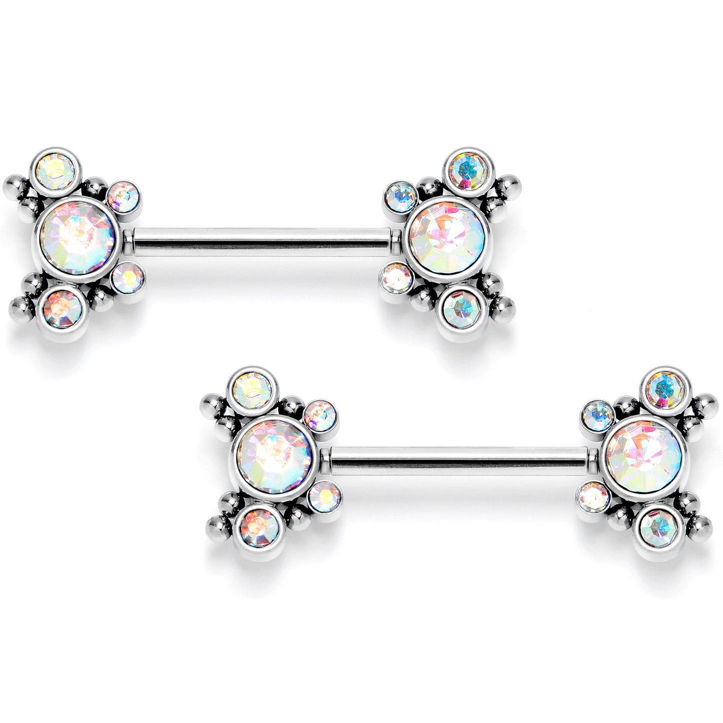 14G 9/16 Aurora CZ Gem Circles Threadless Barbell Nipple Ring Set