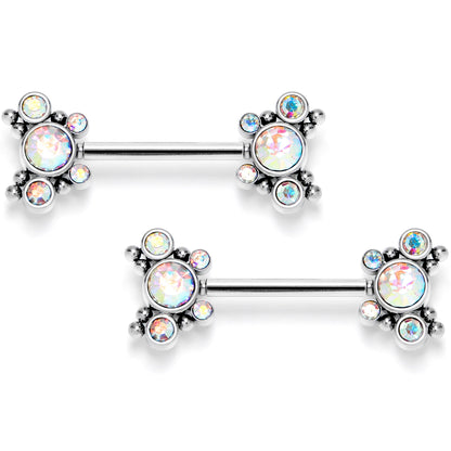 14G 9/16 Aurora CZ Gem Circles Threadless Barbell Nipple Ring Set