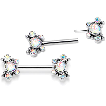 14G 9/16 Aurora CZ Gem Circles Threadless Barbell Nipple Ring Set
