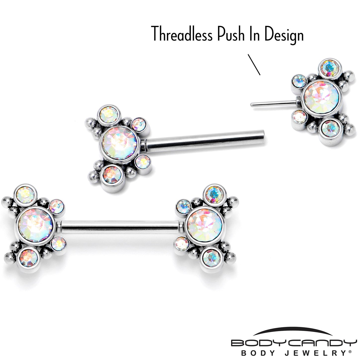 14G 9/16 Aurora CZ Gem Circles Threadless Barbell Nipple Ring Set