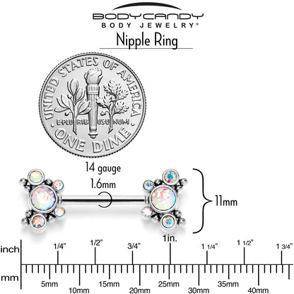14G 9/16 Aurora CZ Gem Circles Threadless Barbell Nipple Ring Set