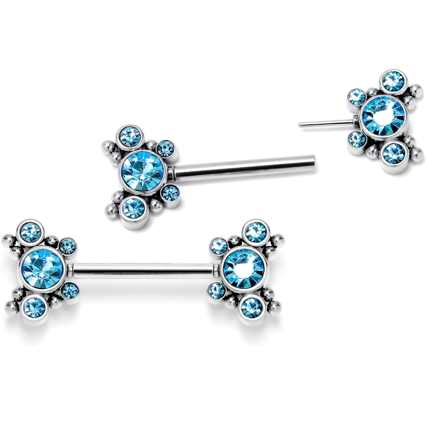 14G 9/16 Blue CZ Gem Circles Threadless Barbell Nipple Ring Set