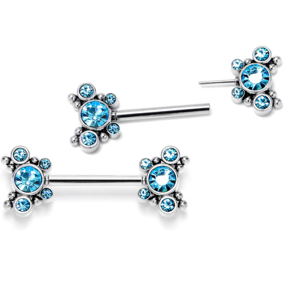 14G 9/16 Blue CZ Gem Circles Threadless Barbell Nipple Ring Set