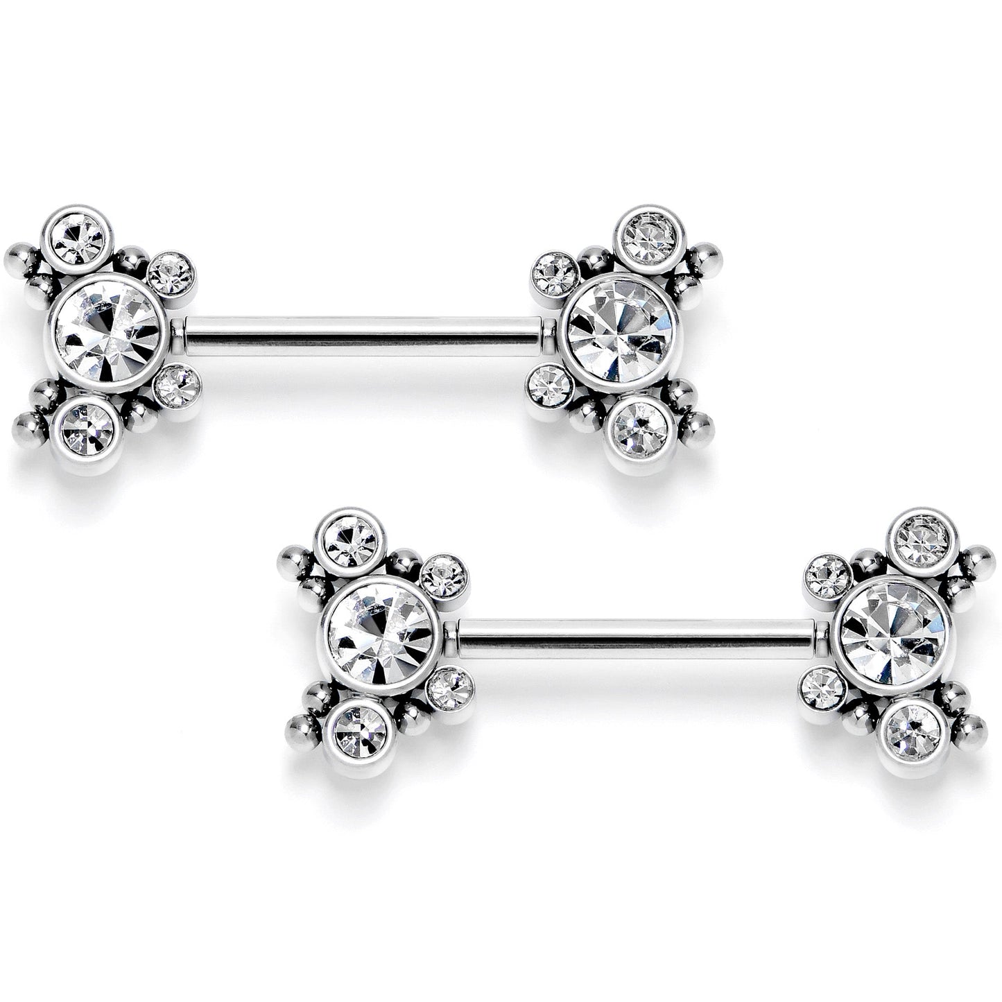14G 9/16 Clear CZ Gem Circles Threadless Barbell Nipple Ring Set