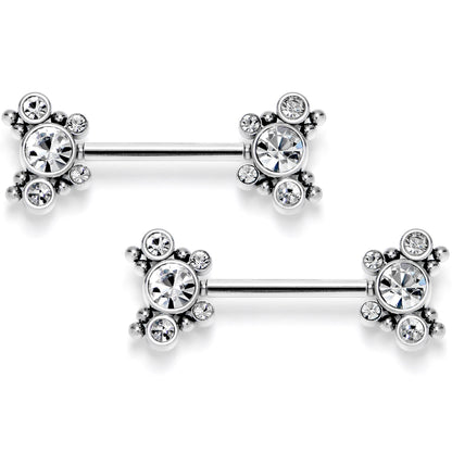 14G 9/16 Clear CZ Gem Circles Threadless Barbell Nipple Ring Set