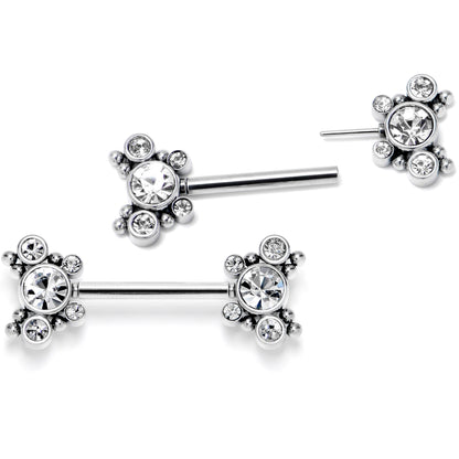 14G 9/16 Clear CZ Gem Circles Threadless Barbell Nipple Ring Set