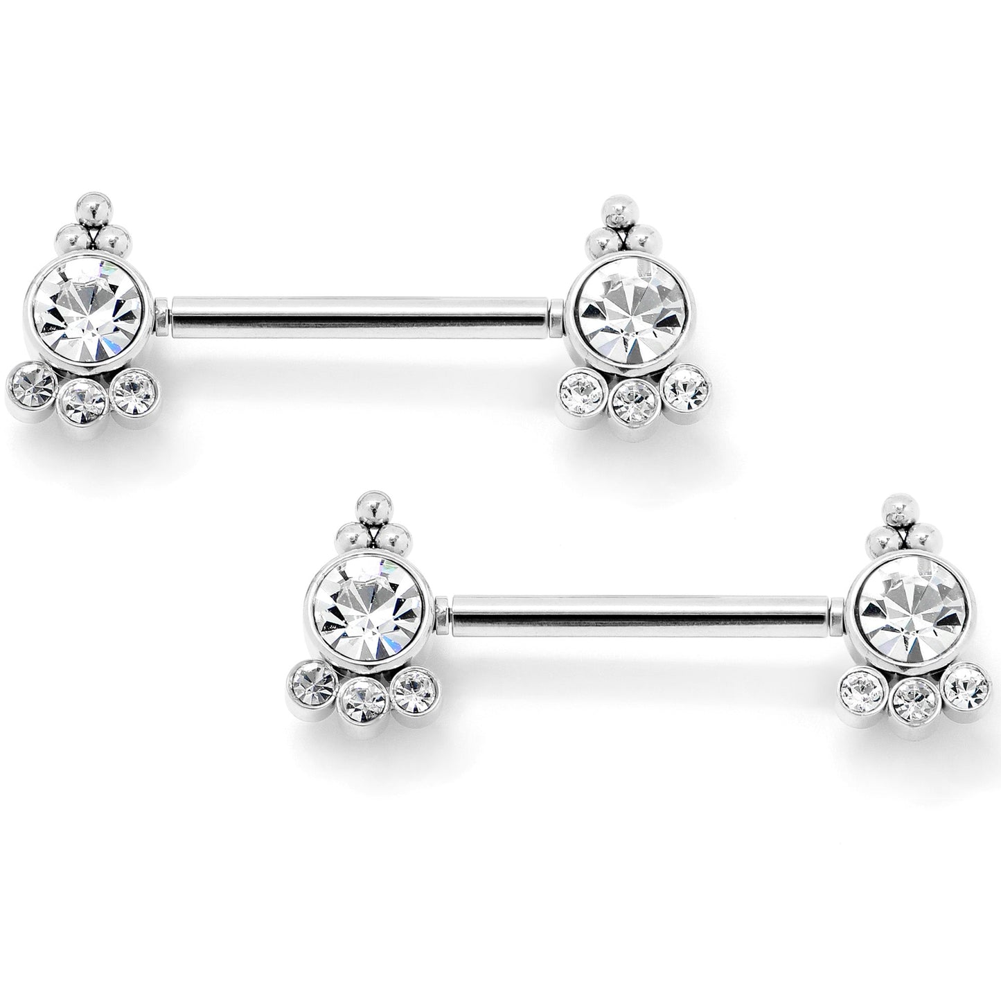 14G 9/16 Clear CZ Gem Style Threadless Barbell Nipple Ring Set
