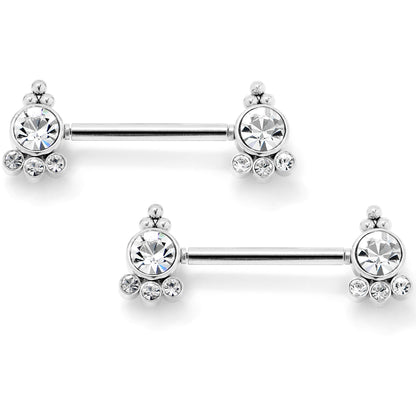 14G 9/16 Clear CZ Gem Style Threadless Barbell Nipple Ring Set