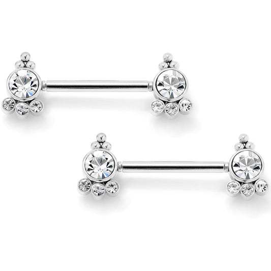 14G 9/16 Clear CZ Gem Style Threadless Barbell Nipple Ring Set