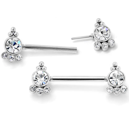 14G 9/16 Clear CZ Gem Style Threadless Barbell Nipple Ring Set