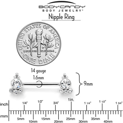 14G 9/16 Clear CZ Gem Style Threadless Barbell Nipple Ring Set