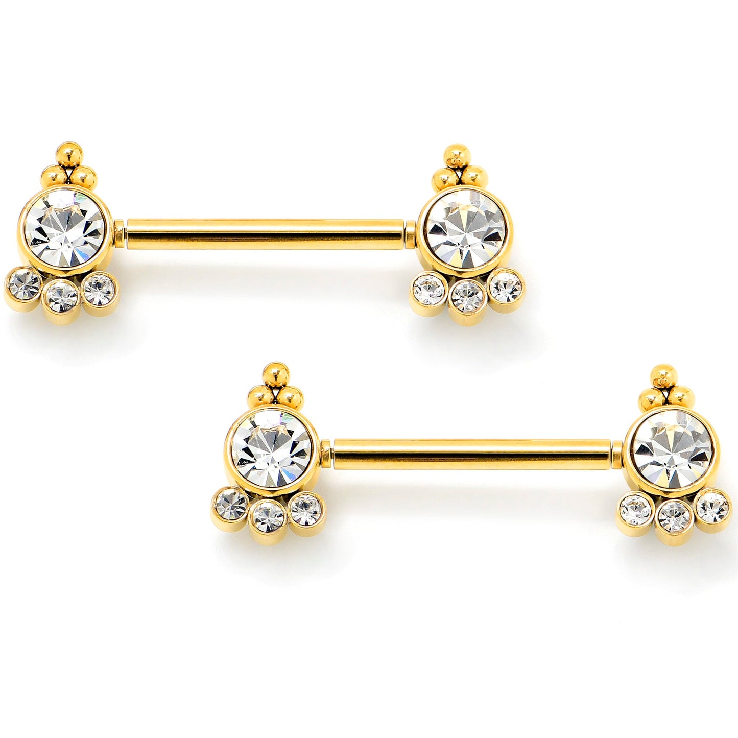 14G 9/16 Clear CZ Gem Gold Tone Style Threadless Nipple Ring Set