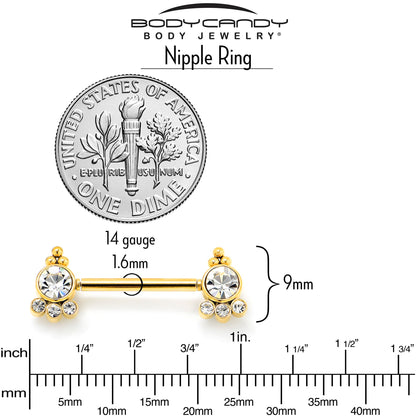 14G 9/16 Clear CZ Gem Gold Tone Style Threadless Nipple Ring Set