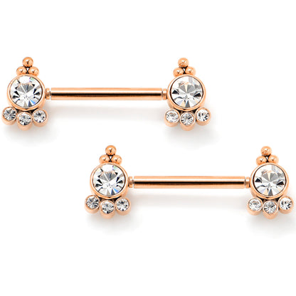 14G 9/16 Clear CZ Gem Rose Gold Tone Style Threadless Nipple Ring Set
