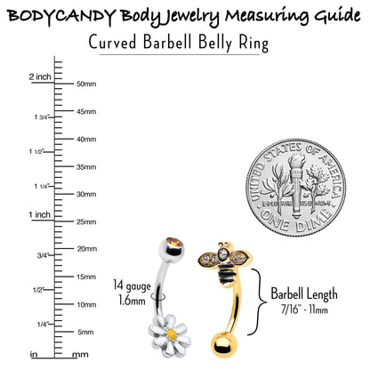 Clear Yellow Gem Gold Tone Bee Flower Belly Ring Set of 4