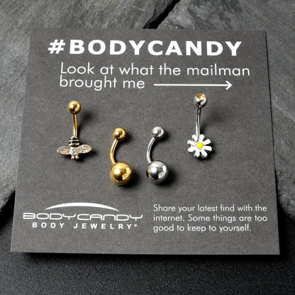 Clear Yellow Gem Gold Tone Bee Flower Belly Ring Set of 4