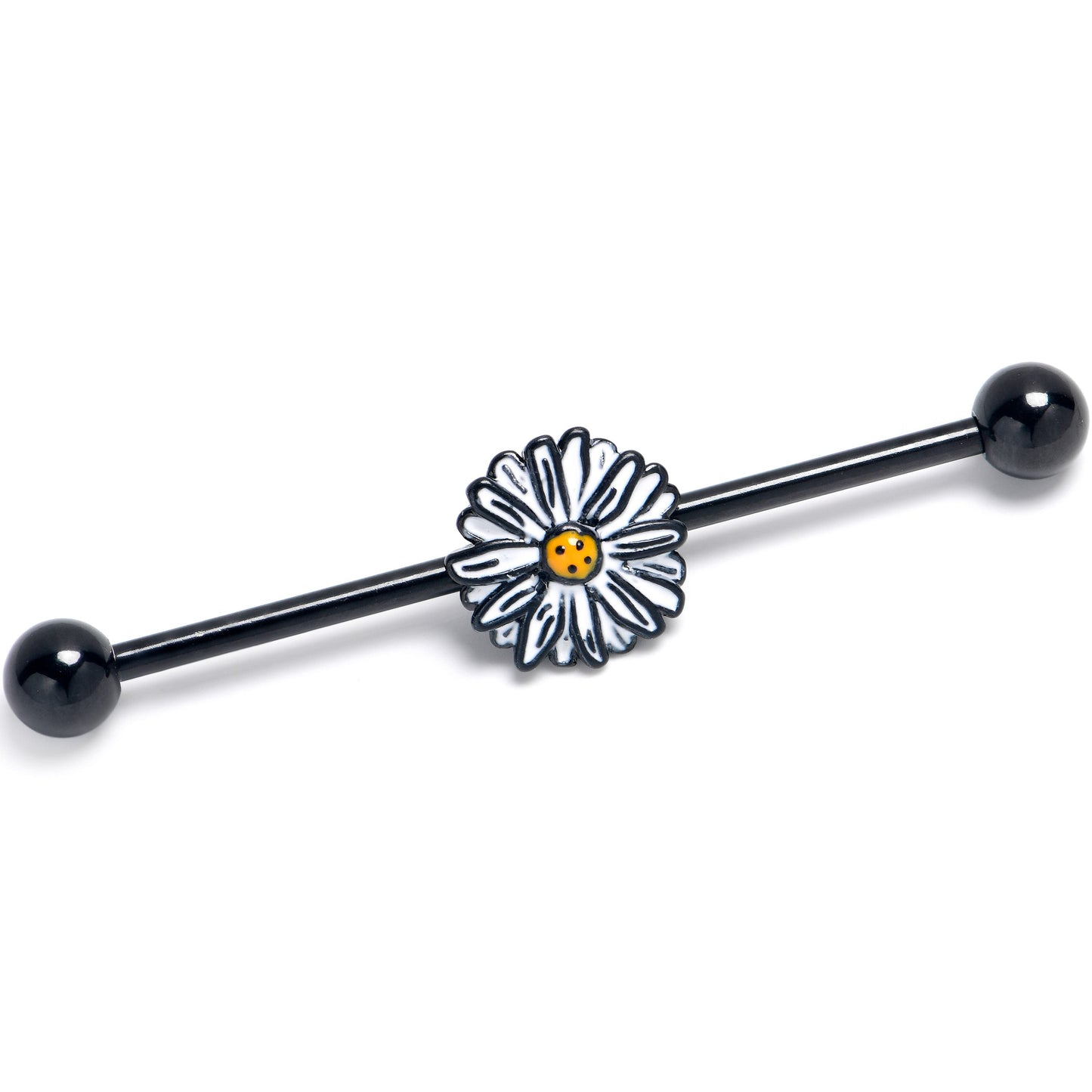 14G Black Pretty Daisy Flower Industrial Barbell 38mm