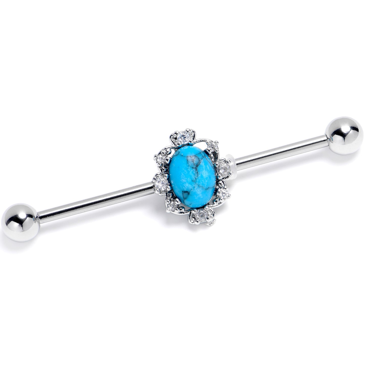 14G Blue Turquoise Stone Filigree Square Industrial Barbell 38mm