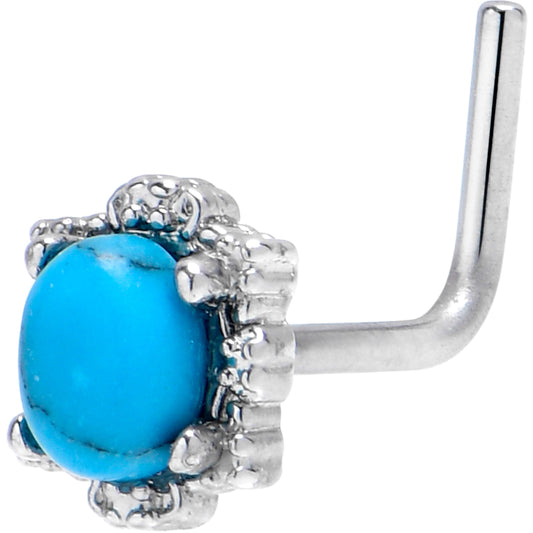 20G 7mm Blue Turquoise Stone Filigree Square L Shape Nose Ring