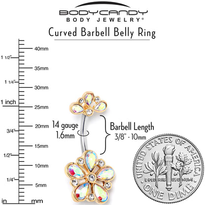 Aurora Clear Gem Filigree Flower Fantasy Double Mount Belly Ring