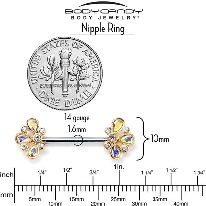 14G 9/16 Aurora Gem Golden Crown Deluxe Barbell Nipple Ring Set