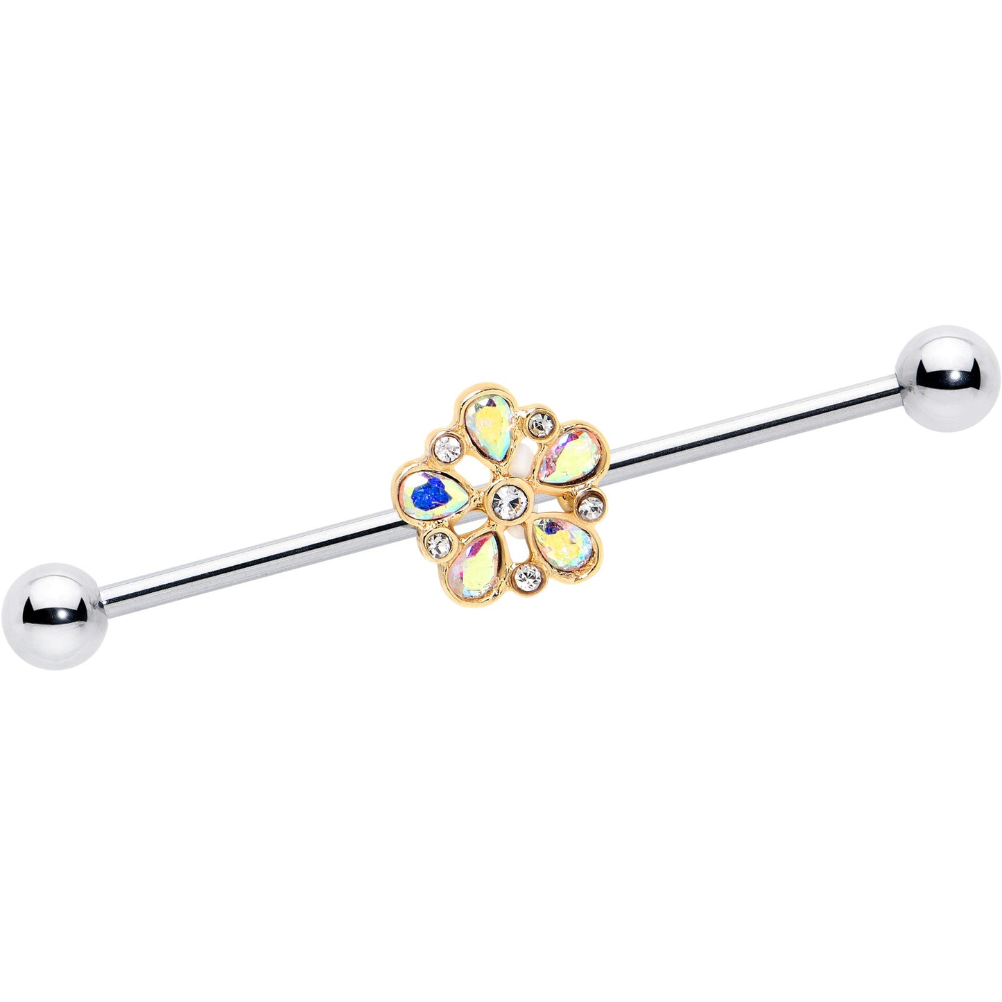 14G Aurora Gem Filigree Flower Fantasy Industrial Barbell 38mm