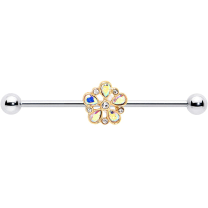 14G Aurora Gem Filigree Flower Fantasy Industrial Barbell 38mm
