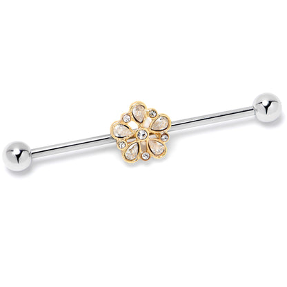 14G Clear Gem Filigree Flower Fantasy Industrial Barbell 38mm
