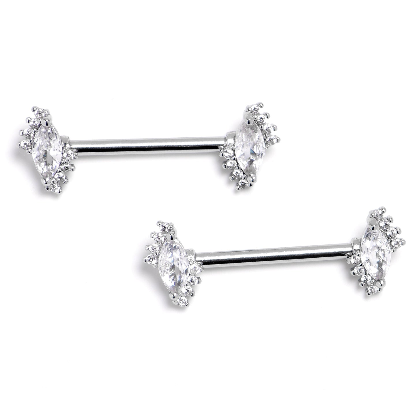 14G 9/16 Clear Gem Firey Drop Barbell Nipple Ring Set