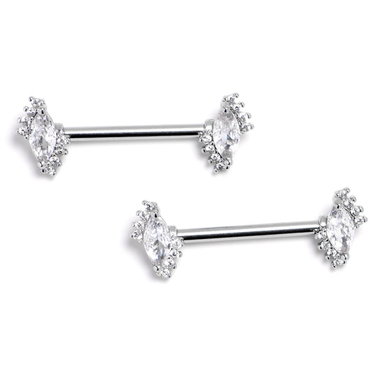 14G 9/16 Clear Gem Firey Drop Barbell Nipple Ring Set
