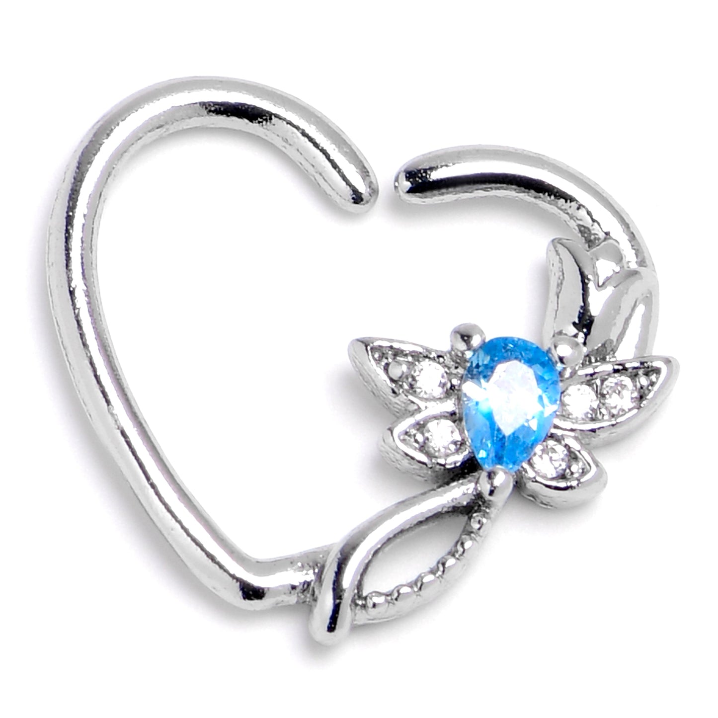 16G 3/8 Blue Gem Bold Dragonfly Heart Left Side Cartilage Earring
