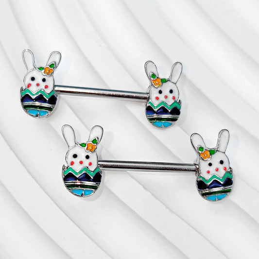 14G 9/16 Easter Bunny Egg Barbell Nipple Ring Set