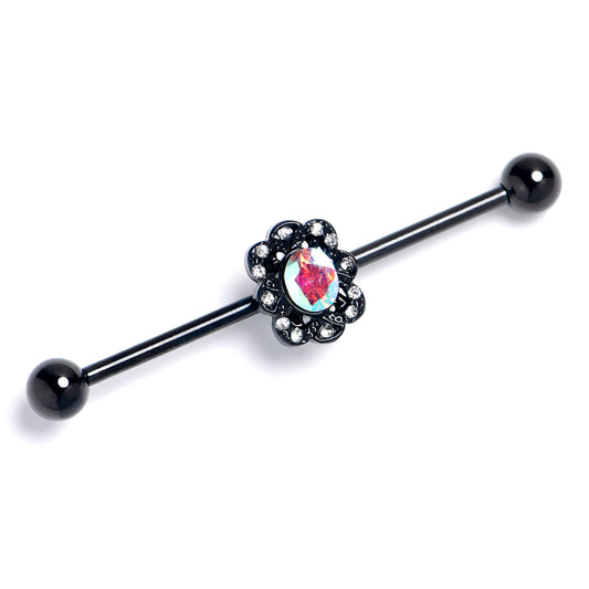 14G Black Filigree Fabulous Red Dangle Industrial Barbell 38mm