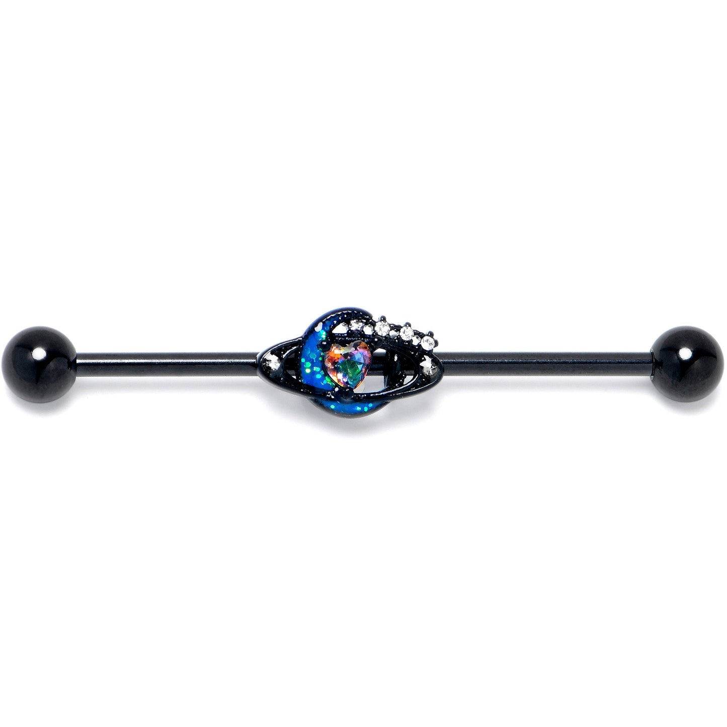 14G Aurora Gem Black Saturn Space Moon Industrial Barbell 38mm
