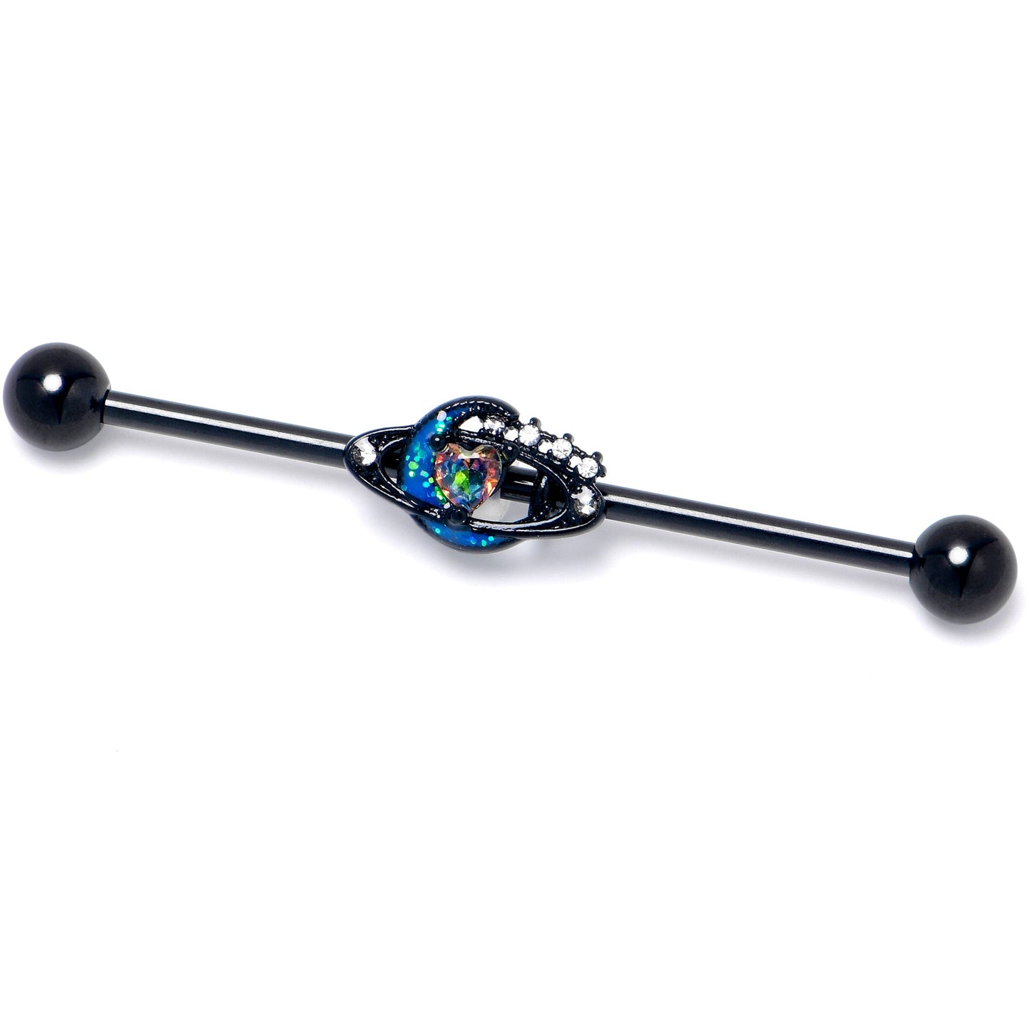 14G Aurora Gem Black Saturn Space Moon Industrial Barbell 38mm