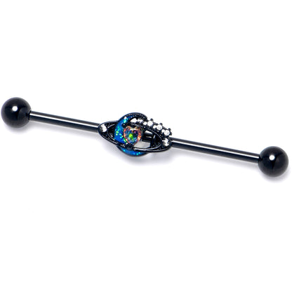 14G Aurora Gem Black Saturn Space Moon Industrial Barbell 38mm