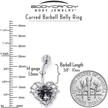 Clear CZ Gem Web Heart Black Spider Belly Ring