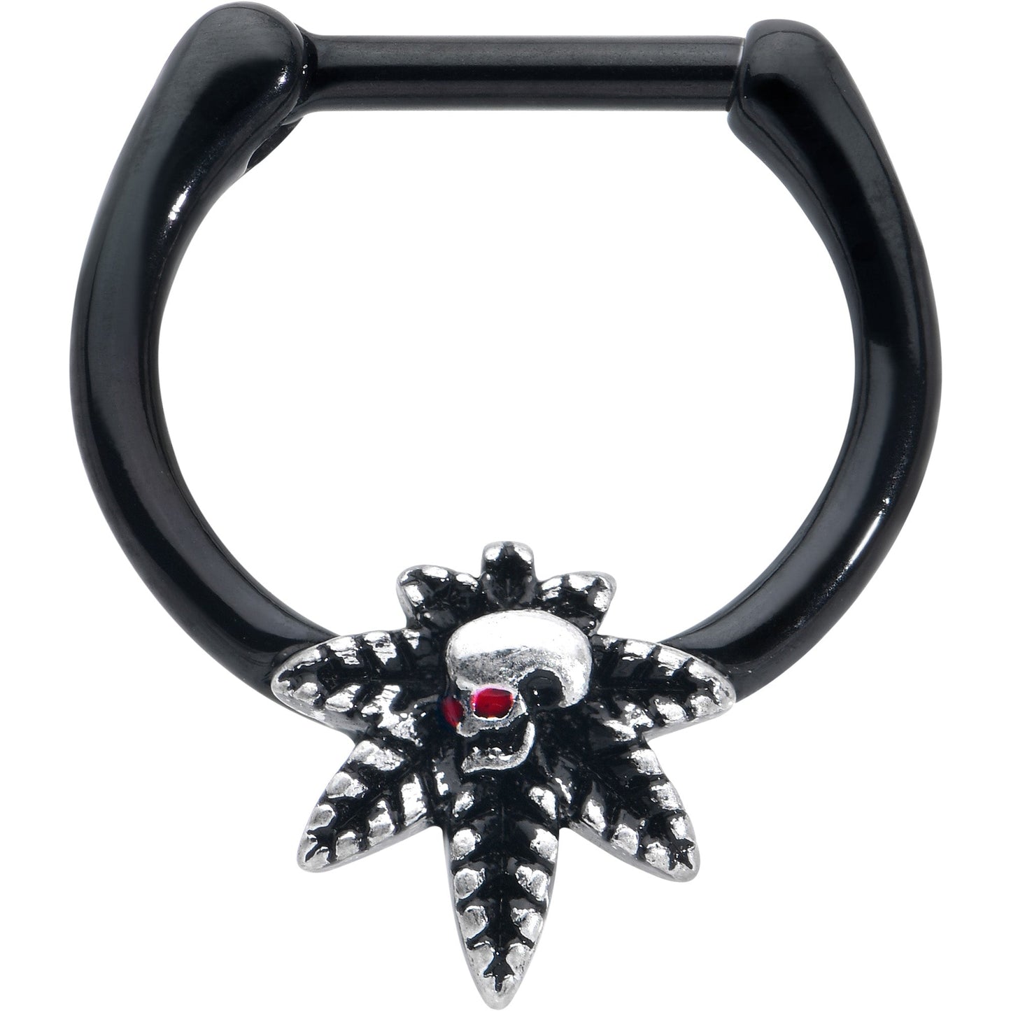 16G 5/16 Red Gem Black Pot Leaf Skull Cartilage Clicker